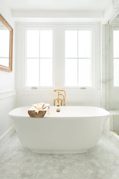 bathroom with modern soaker tub